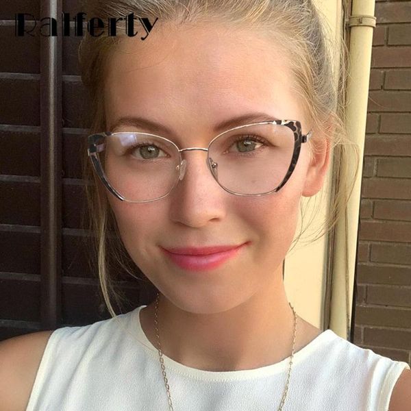 

sunglasses ralferty 2021 fashion women's glasses frame metal optic cat eye eyeglass women 0 diopter blue light oculos de grau, White;black