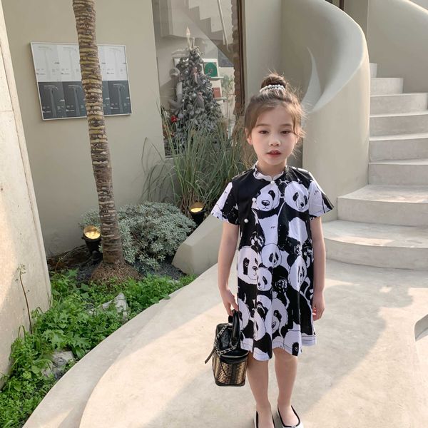 2021 Frühling Sommer Schule Mädchen Mode Panda Kleid Langarm Kinder Kleider Baby Kleinkind Cheongsam Kinder Qipao Kleidung Q0716