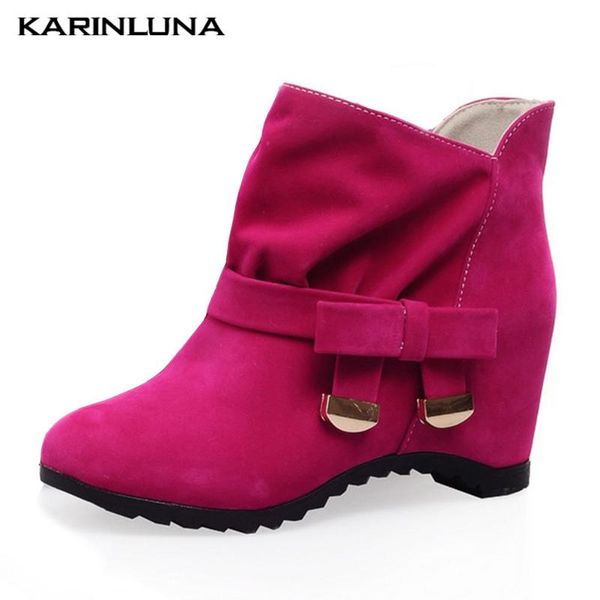 

boots karin dropship 2021 brand shoes women sweet height increasing bowknot slip-on ankel booties autumn female, Black