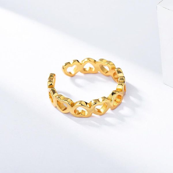 

cluster rings s925 sterling silver heart-shaped love hollow ring female korea simple temperament personality joker index finger, Golden;silver