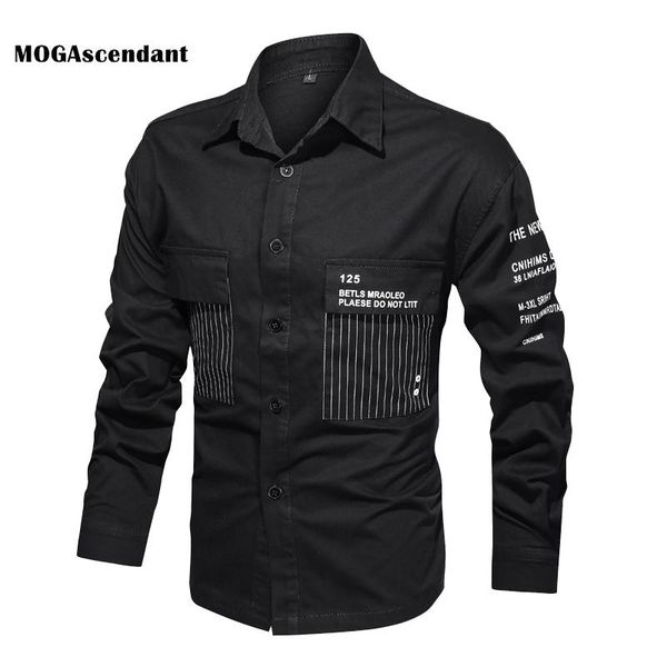

men's casual shirts cargo shirt long sleeve military style tactical work male cotton comfortable travel chemise homme camisa, White;black