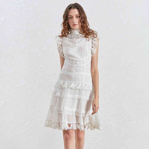 

white and balck patchwork lace dot dress women stand collar sleeveless high waist ruched female dresses clothing fashion tide, Black;gray