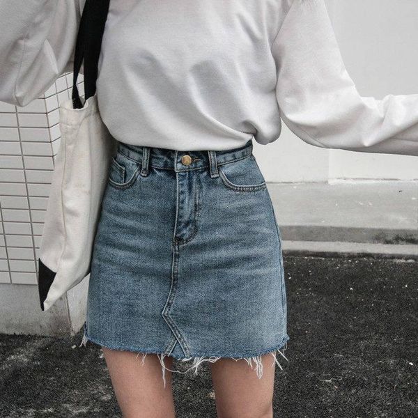 

skirts casual high waist pencil denim women summer blue solid pockets button all-matched jeans skirt korean fashion clothing, Black