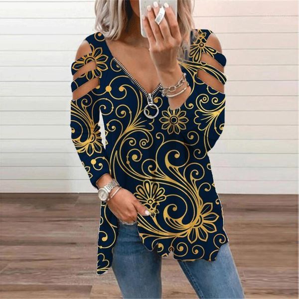 

women's t-shirt 2021 autumn off the shoulder v-neck oversized loose casual female clothes long sleeve zipper harajuku women tee, White