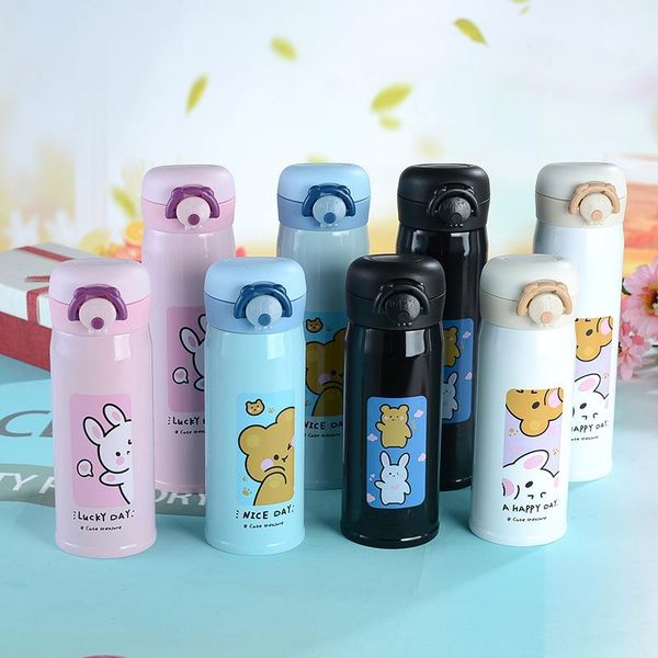 

water bottles 304 stainless steel cartoon insulated cup bear head cover bouncing women's kettle student fashion leisure