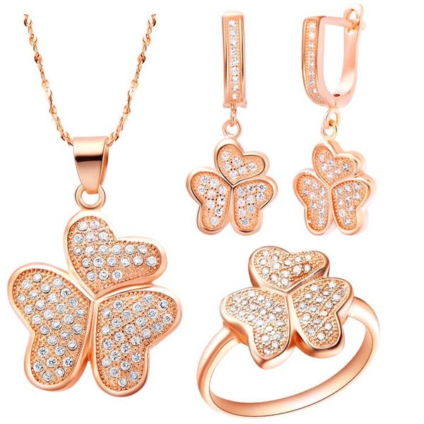 

wedding jewelry sets fashion flower for women,rose gd plated,nice plating accessories crystal earrings necklace set, Slivery;golden