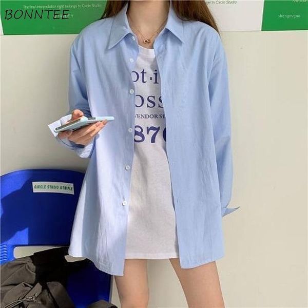 

women's blouses & shirts solid blue women fresh students outwear sweet preppy style ulzzang leisure retro all-match turn-down collar bu, White
