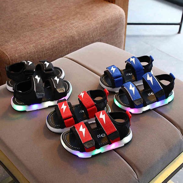 

baby shoes 2021 summer children's boys' sandals led girls' lighting beach korean hollow out breathable soft sole, Black