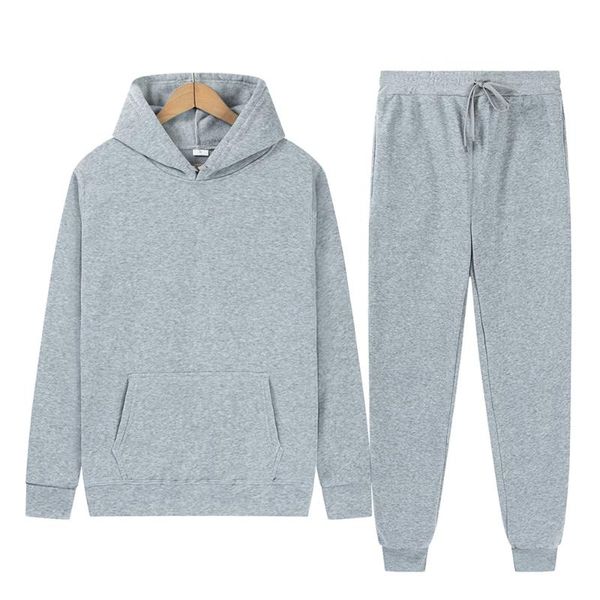 

men's tracksuits hoodies autunm hoodie trousers two-piece sweatshirt for man solid color pullover loose casual male's clothes, Gray
