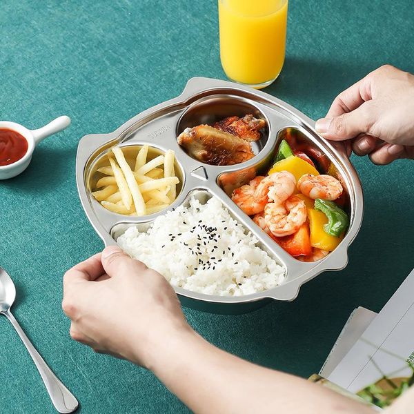 

dishes & plates 304 stainless steel cartoon children's plate fall proof kindergarten baby household creative sub grid fruit dinner