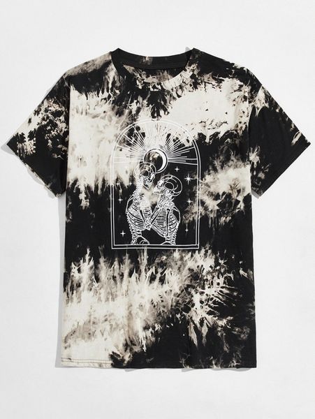

romwe guys skull & tie dye tee o74c#, White;black
