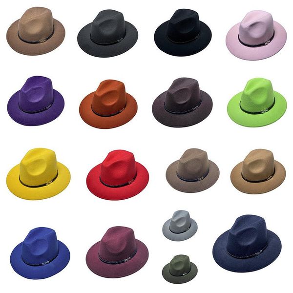 

wide brim hats solid color fedora felt jazz hat men and women winter men's wool bell top, Blue;gray