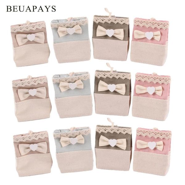 

12pcs creative cotton linen bow lace candy bag small flower basket diy wedding decoration baby shower birthday festival gift wrap