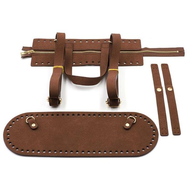 

bag parts & accessories 4pcs/set diy crochet handbag faux leather zipper shoulder strap, Black