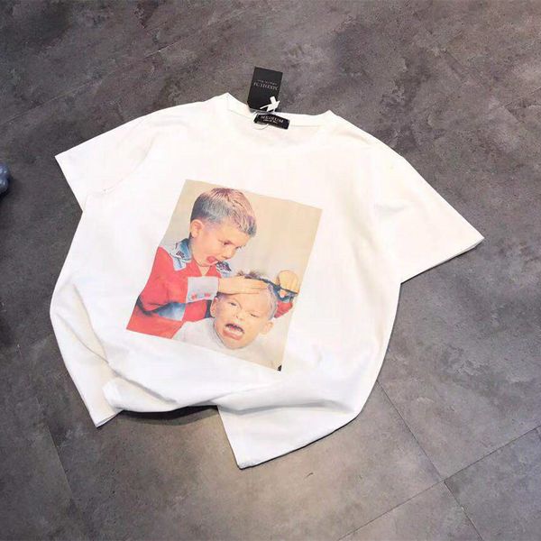 

high version spring summer fashion men's and women's same haircut boys' printed round neck short sleeve loose casual t-shirt, White