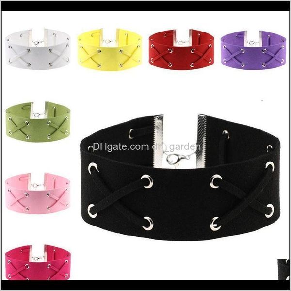 Chokers Anhänger Eine Farbe Schwarz Veet Lace-Up Kreuz Kragen Halskette Choker Halsketten Für Frauen Statement Maxi Schmuck Drop Lieferung 2021 J5Y