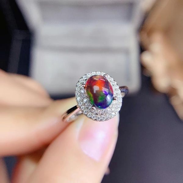 

cluster rings simple elegant 100% natural and real black opal ring 925 sterling silver dinner party, Golden;silver
