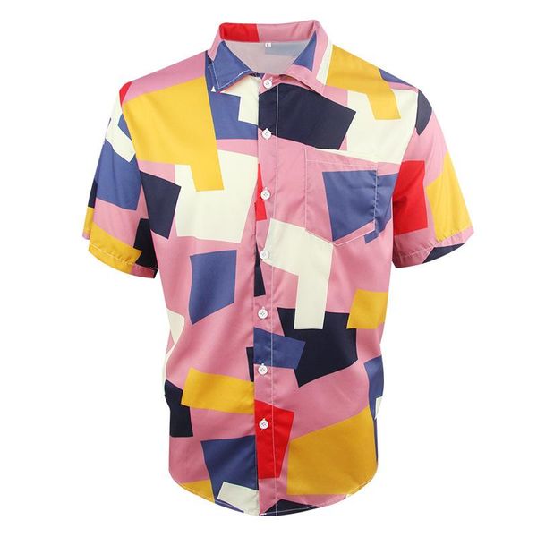 

men's casual shirts 2021 summer irregular color matching trendy fashion lapel printing shirt and comfortable clothing, White;black