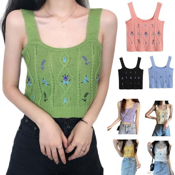 

women's swimwear women summer crochet knitted crop tank boho floral embroidery argyle striped camisole vintage beach sweater jy22 21 dr, White;black