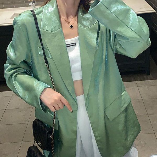 

women's jackets [ewq] 2021 spring green women suit fall long sleeve loose coat streetwear office clothing korean outerwear, Black;brown