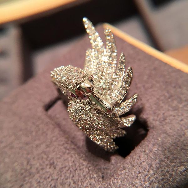 

fashion vintage solid magpie bird ring insert zirconopen mouth adjustment for women gift cluster rings, Golden;silver
