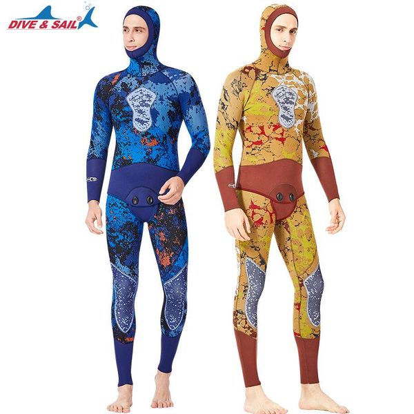 

neoprene 2-pieces camo scuba diving suit hooded jacket+full-body vest set professional underwater spearfishing warm wetuit swim wear