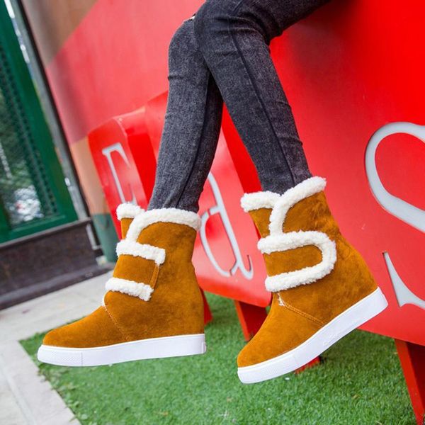 

boots women snow 2021 winter shoes faux suede platform warm plush booties anti-slippery increasing botas mujer, Black