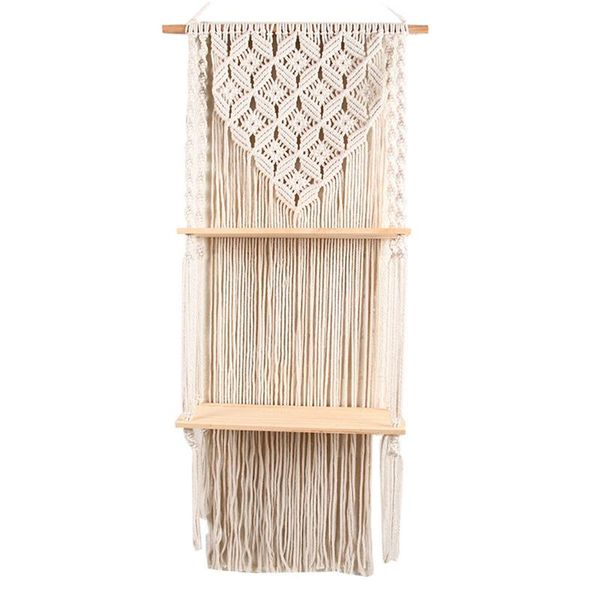 

tapestries 2021 est boho hand-woven macrame hanging planter basket wooden shelves bohemian style wall tapestry home room decor