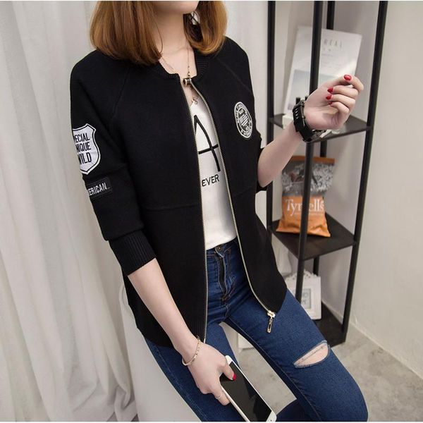 

women's jackets 2021 women kintted coats outerwear casual loose short jacket spring autumn clothing, Black;brown
