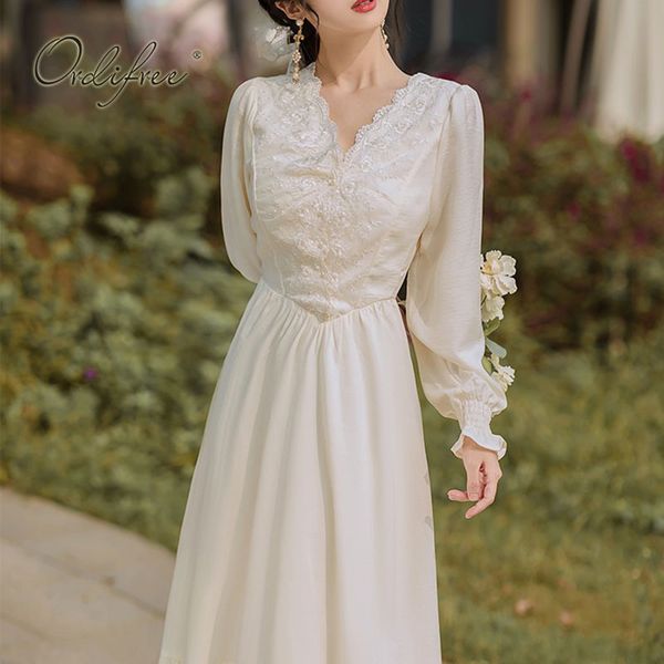 

autumn women party embroidery white vintage elegant lady long sleeve maxi night dress 210415, Black;gray