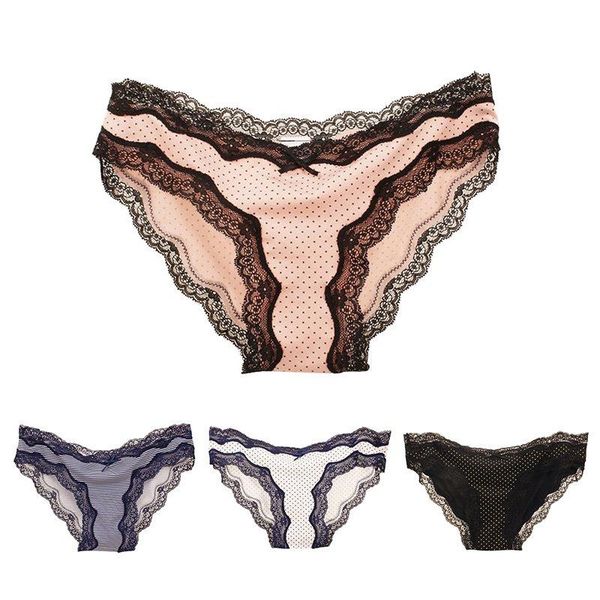 

women's panties lace brief women dot print lady's underwear briefs, Black;pink