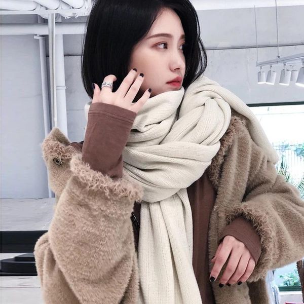 

arrival fashion temperament knit comfortable warm thick long scarf women solid outdoor sweet elegant shawl scarves, Blue;gray