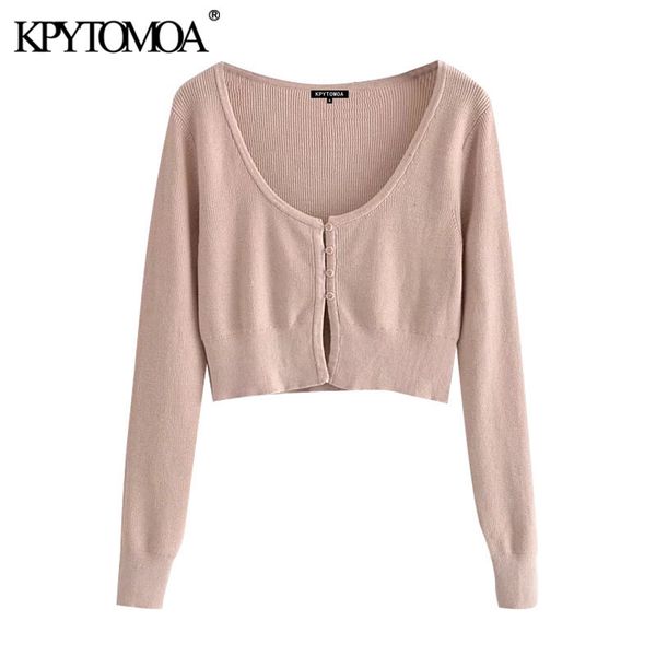 

women fashion with ribbed trims cropped knitted cardigan sweater vintage long sleeve female outerwear chic 210416, White;black