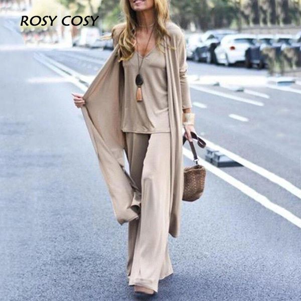 

women's two piece pants autumn women solid vest & cardican long sets elegant lady travel leisure 3 pieces suits loose femme wide leg, White