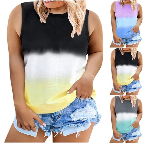 

women's tanks & camis corset gradient color casual plus-size printing o-neck sleeveness loose vest blouses ropa mujer verano 2021, White