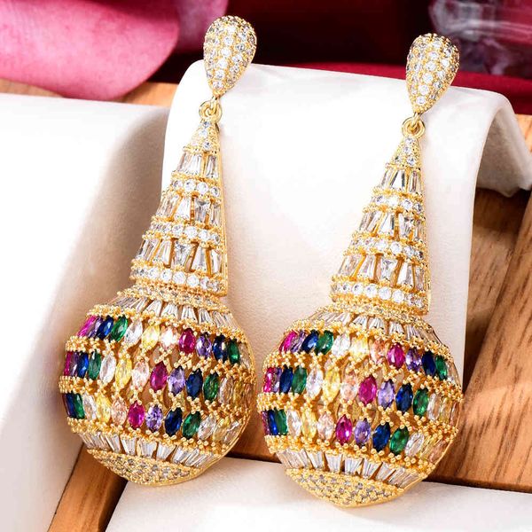 

brand romantic luxury gorgeous round ball pendant for women wedding party cz dubai bridal earrings trendy jewelry, Silver