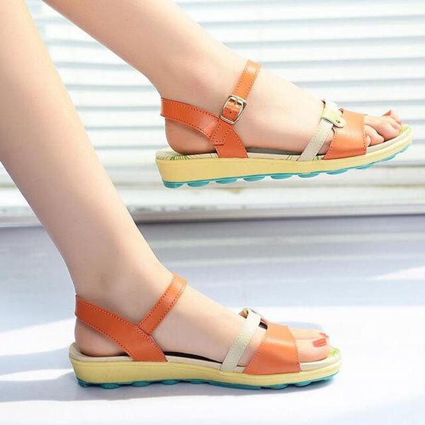 

middle-aged leather woman sandals soft bottom shoes mixed colors fashion female mother p11, Black