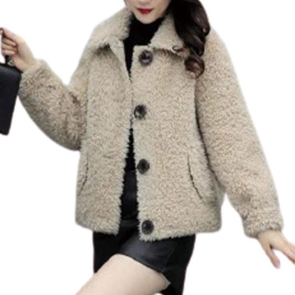 

solid color faux fur coat women long sleeve turn-down neck single breasted jacket outerwear plush ladies casual winter overcoat women's, Black;brown