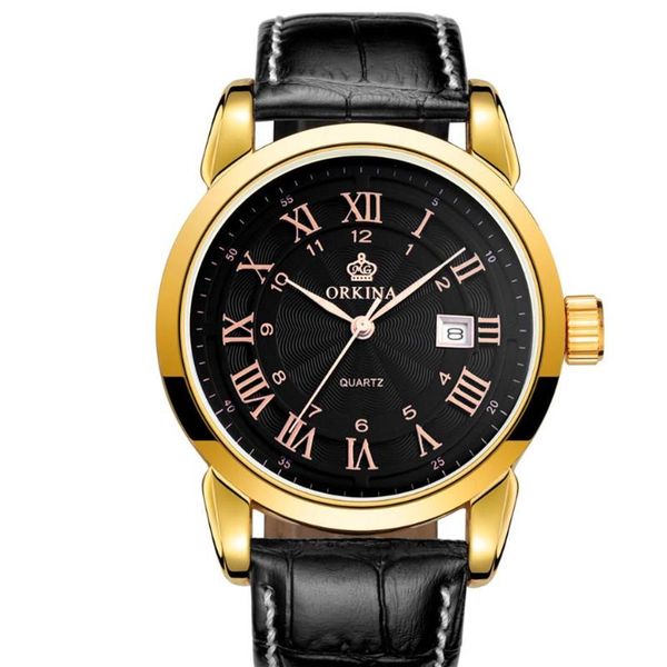 

wristwatches quartz wristwatch roman orkina men's watches classic calendar mens business steel watch relogio masculino saati hours, Slivery;brown