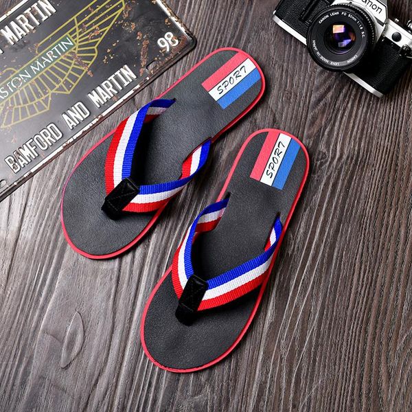 

slippers men's outdoor for summer 2021 comfortable non-slip beach fashionable stripe flip flops toe sandals 39-44, Black