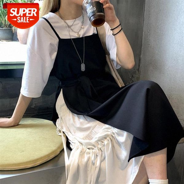 

[effective force on march 24th 00:00 collection plus purchase] fake two pieces of stitching sling dress women's clothing #ym6l, White;black