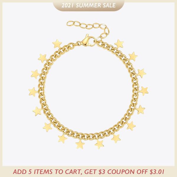 

link, chain enfashion stars bracelet for women gold color moon bangle set dots 2021 stainless steel fashion jewelry gift pulseras b212233, Black