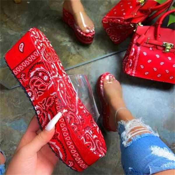 

summer new graffiti printing thick-soled transparent outdoor leisure all-match women sandals flat high-heeled slippers 80% off outlet online, Black