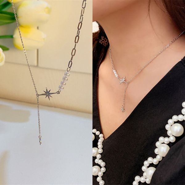 

korean fashion pearl necklace women's luxury niche collarbone chain, Black