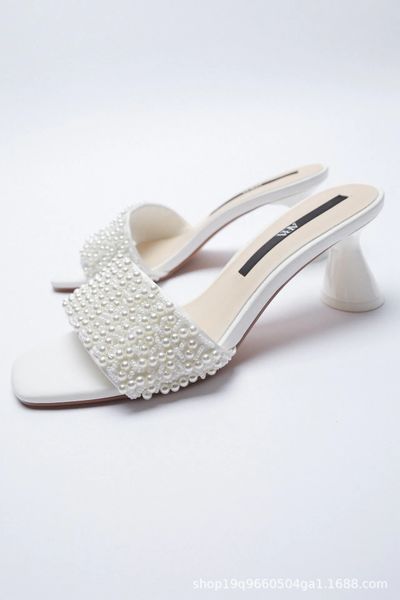 

dress shoes women's summer za sandals, semi-slippers casual single strap, pearl sandals 2pn0, Black