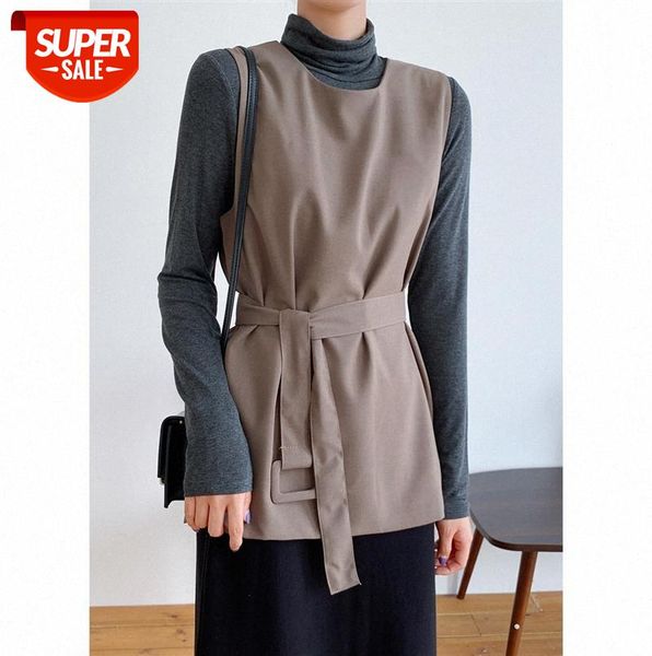 

6876 woven camisole mid-length vest women korean style lace-up bottoming outer wear women's clothing #ep9e, Black;gray
