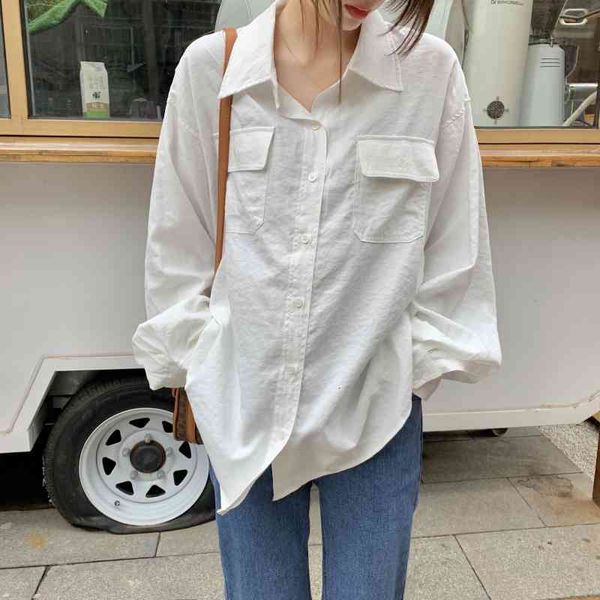 

women's blouses & shirts office lady solid ol basewear brief new coats chic oversize all match fashion korean streetwear femme top, White