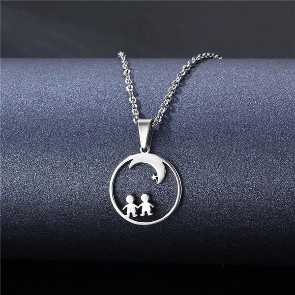 

pendant necklaces stainless steel boy girl necklace couple star and moon clavicle chain wholesale, Silver