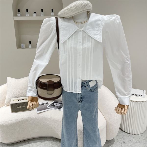 

blouses springtime female niche fashion design royal white shirt