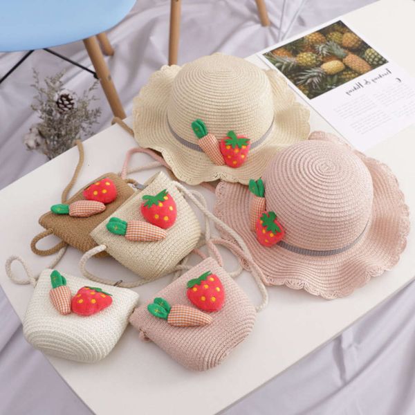 

sun hat for children spring autumn korean edition boys' princess straw set children's and girls' sunscreen hat, Yellow